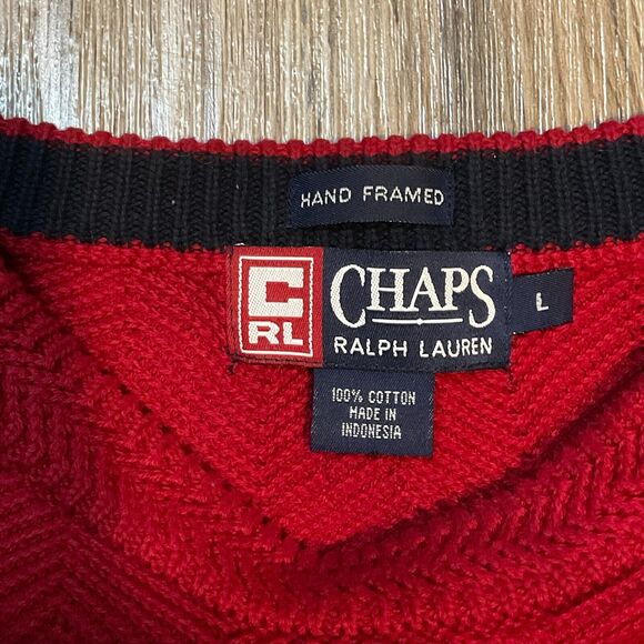 Vintage Chaps Ralph Lauren Sweater Mens Size Large Red Herringbone Hand‎ Framed - Picture 3 of 6
